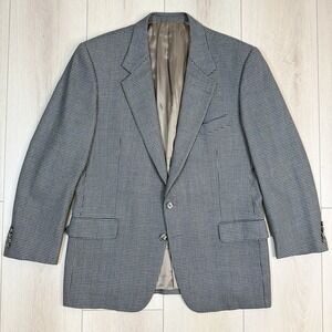 VTG Joseph Abboud Blazer 42R Brown Tan Houndstooth Wool Bloomingdale's Lined USA